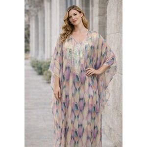 NWT Victoria's Secret Kaftan‎ Cover Up Maxi Dress SM  Sequin Pink Multi Color